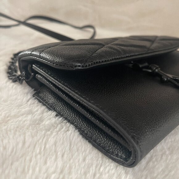 Rebecca Minkoff Edie Black Leather Wallet on a Chain Crossbody Bag - Picture 12 of 16